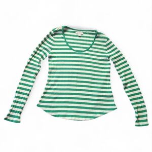 FREE ASSEMBLY Green and White Striped Ribbed Long Sleeve Tee Size Large